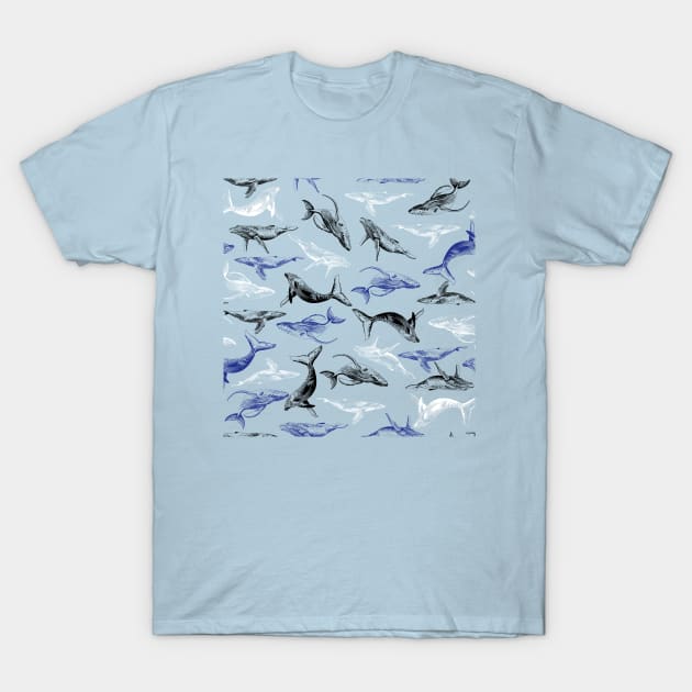 blue black and white whales T-Shirt by VicaVeresk